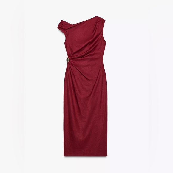 🔥🔥Zara Burgundy Off-Shoulder Dress (Linen blend) - Picture 4 of 7